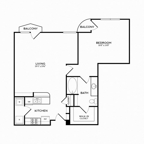 1 Bed | 1 Bath | 874 sqft | 5 Mockingbird Apartments 
